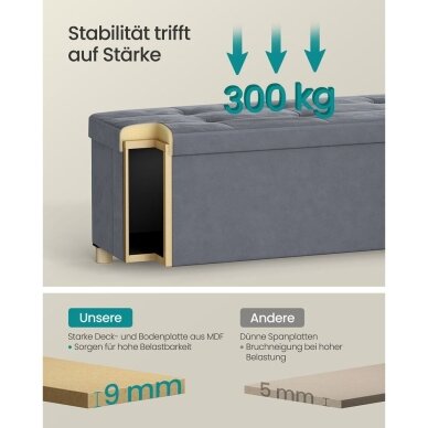 Aksominis pufas su daiktadėžėmis ir medinėmis kojomis 3