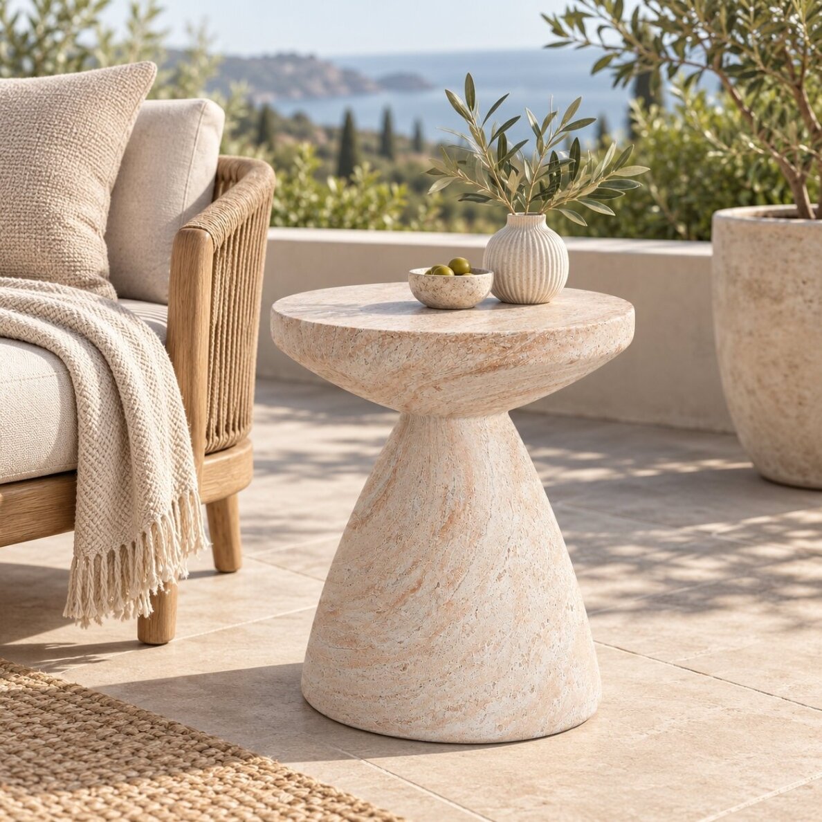 Elegantiškas travertino imitacijos šoninis staliukas 2 Elegantiškas travertino imitacijos šoninis staliukas 2