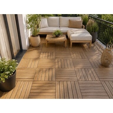 AMBIA GARDEN akacijos medienos terasos plytelės, 50 x 50 cm, 6 vnt