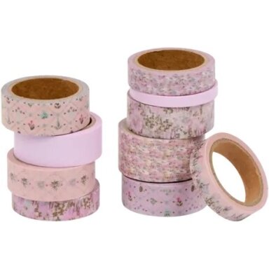 AVEC popierinės lipnios juostelės dekoravimui WASHI TAPE, 10 vnt  x 5 m