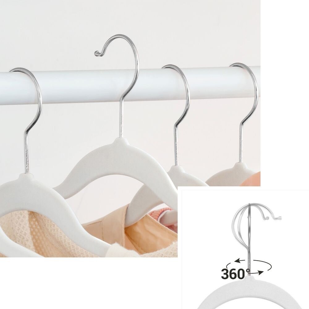 Baltos aksominės drabužių pakabos, 50 vnt 3 Baltos aksominės drabužių pakabos, 50 vnt 3
