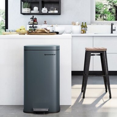 Pilka plieninė šiukšliadėžė su švelnaus užsidarymo mechanizmu, 30 l