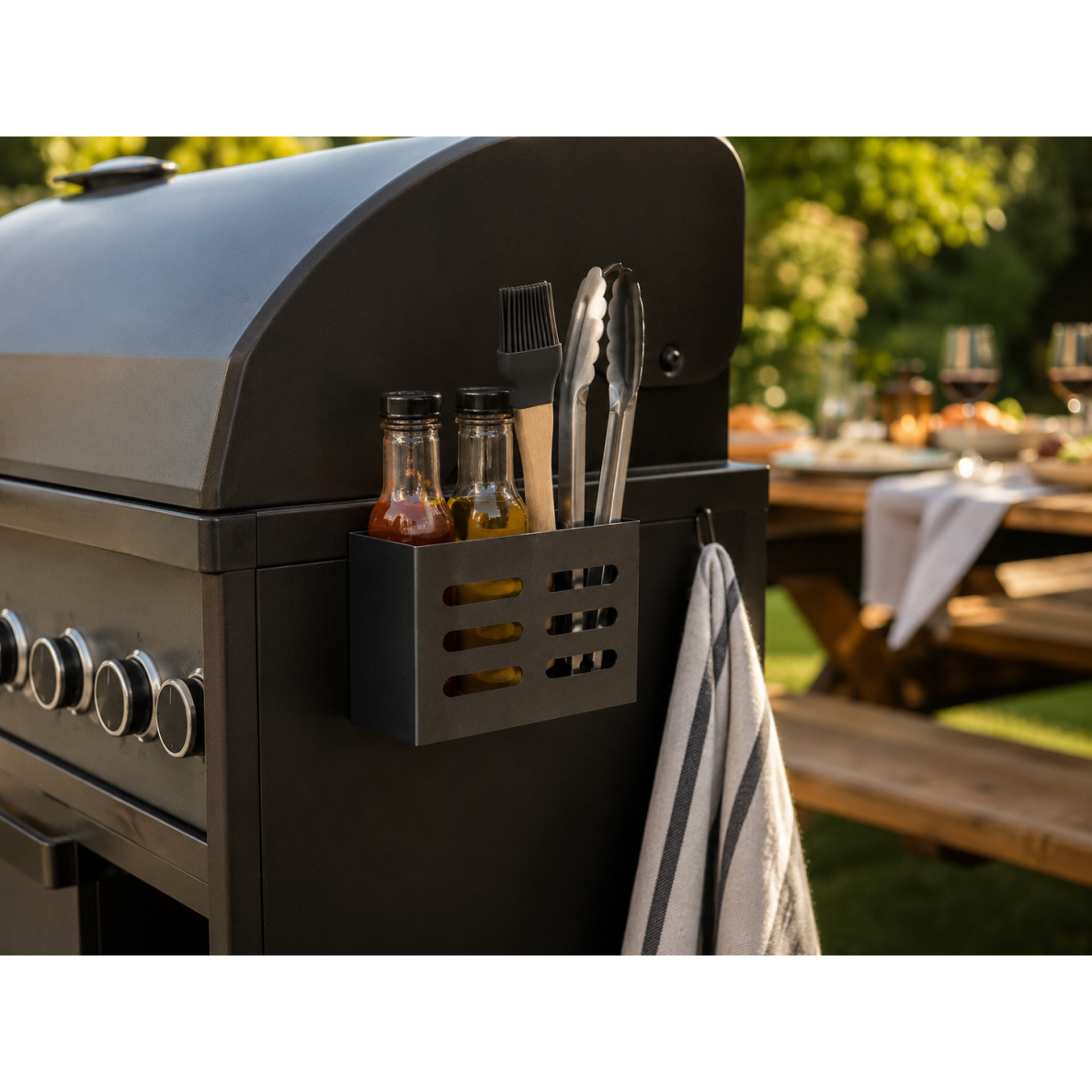 BBQ juodas magnetinis nerūdijančio plieno grilio aksesuarų laikiklis 1