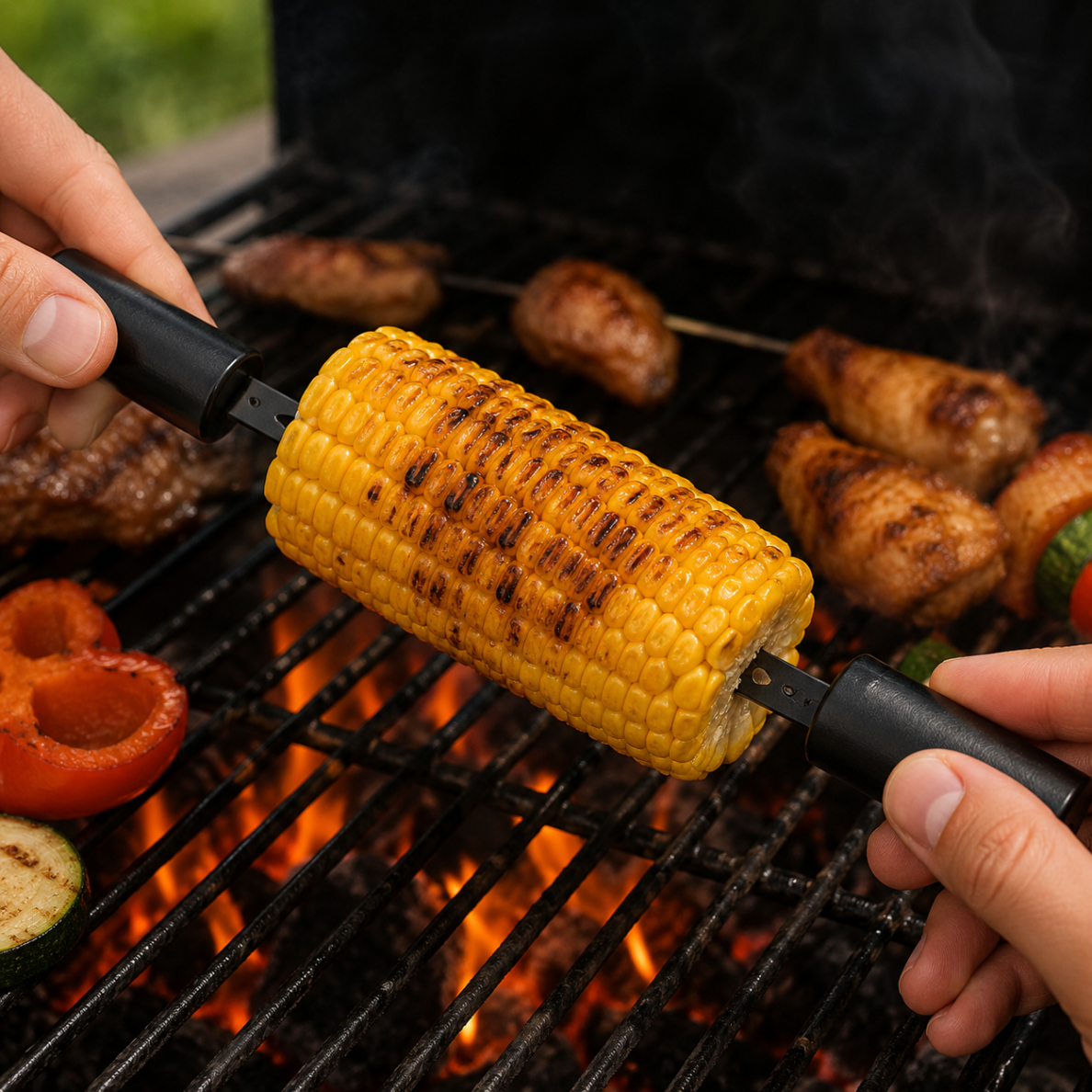 BBQ juodi nerūdijančio plieno kukurūzų burbuolių laikikliai griliui, 12 vnt 1 BBQ juodi nerūdijančio plieno kukurūzų burbuolių laikikliai griliui, 12 vnt 1