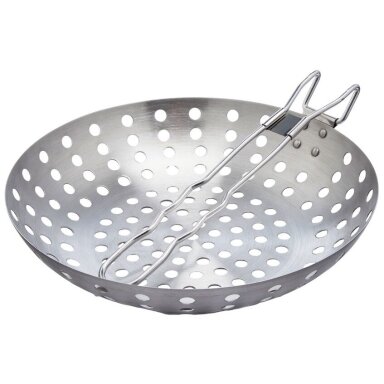 BBQ nerūdijančio plieno WOK grilio keptuvė su atlenkiama rankena, Ø28 cm
