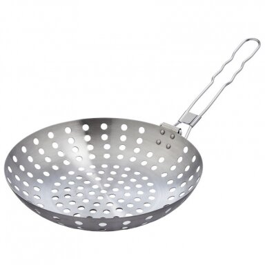 BBQ nerūdijančio plieno WOK grilio keptuvė su atlenkiama rankena, Ø28 cm