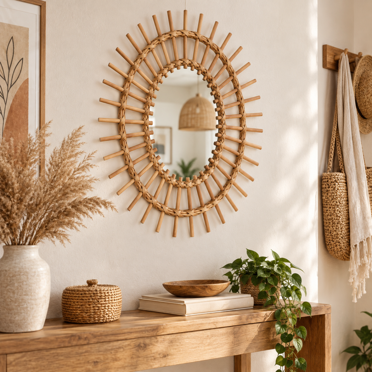 Boho stiliaus veidrodis, 56 x 43 cm 1