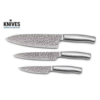 KNIVES virtuvinių peilių komplektas su unikalia deimanto formos struktūra, 3 vnt