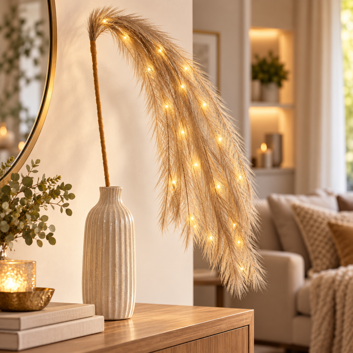 Dekoratyvinė LED šaka su plunksnomis, 20 LED, 130 cm 1