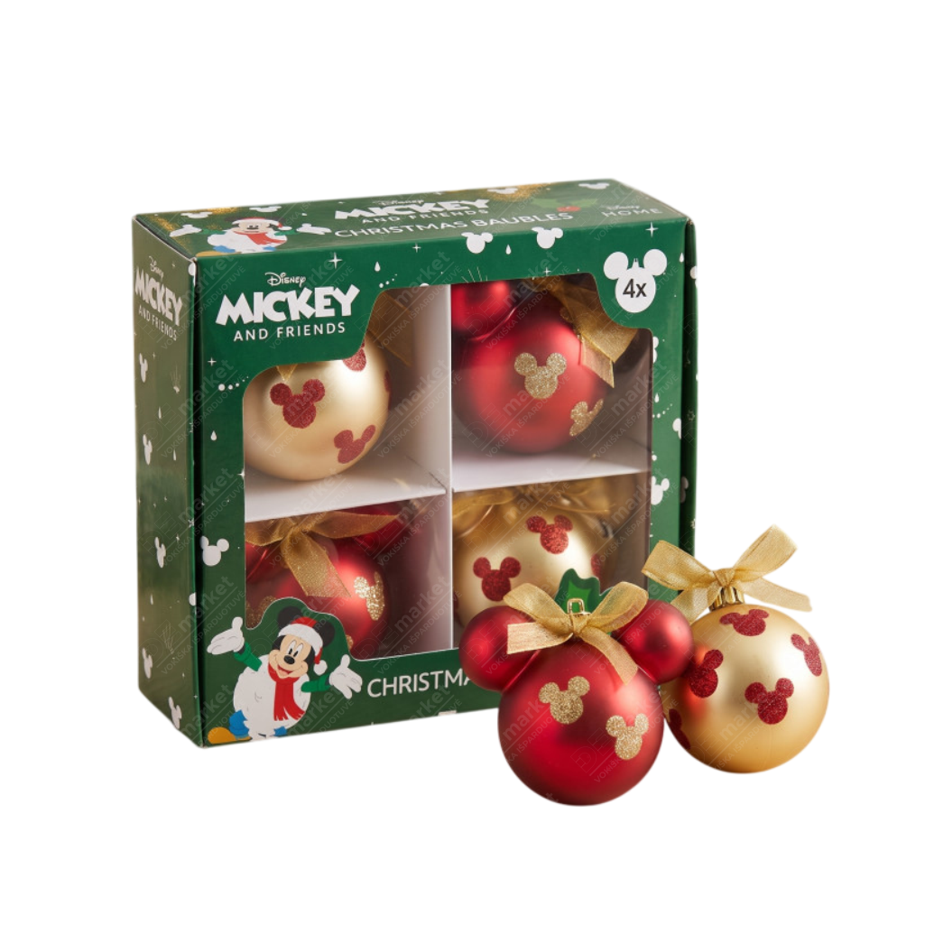 DISNEY Mickey Mouse kalėdiniai eglutės žaisliukai, 4 vnt., Ø 6 cm 1