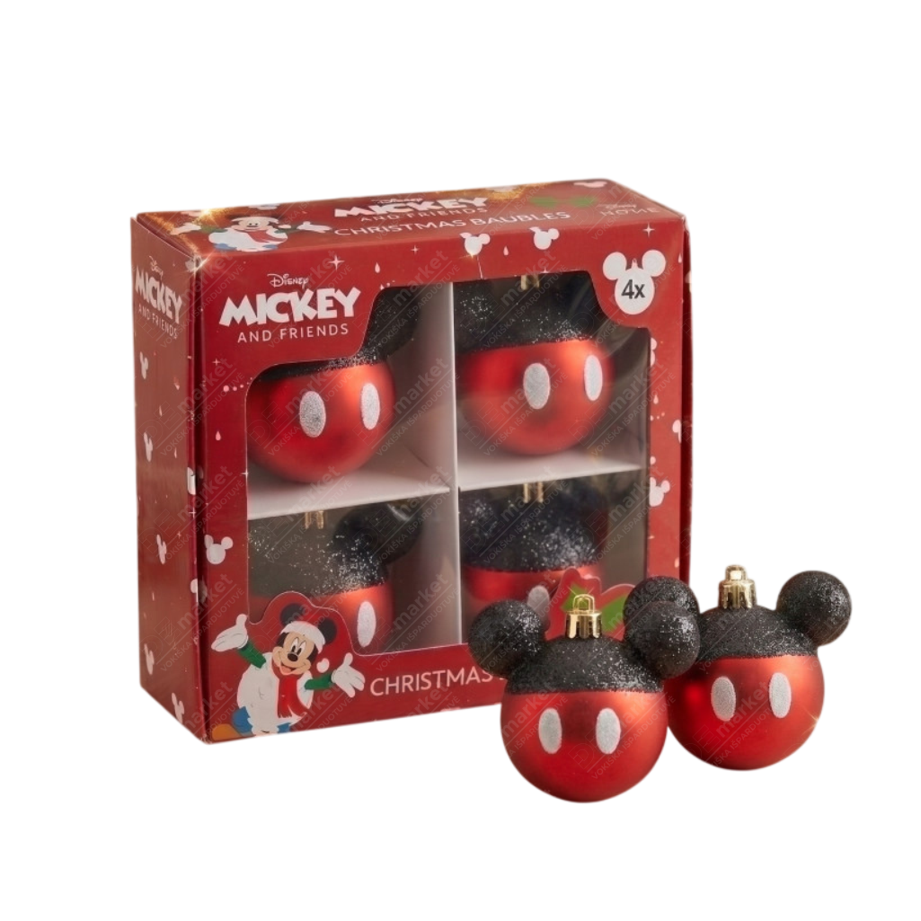 DISNEY Mickey Mouse kalėdiniai eglutės žaisliukai, 4 vnt., Ø 6 cm 1