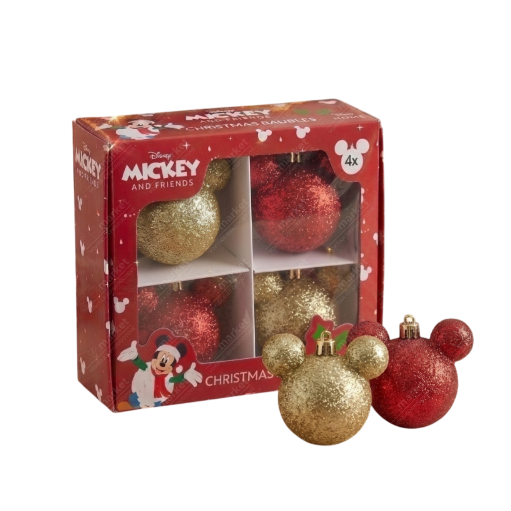 DISNEY Mickey Mouse kalėdiniai eglutės žaisliukai, 4 vnt., Ø 6 cm 1 DISNEY Mickey Mouse kalėdiniai eglutės žaisliukai, 4 vnt., Ø 6 cm 1