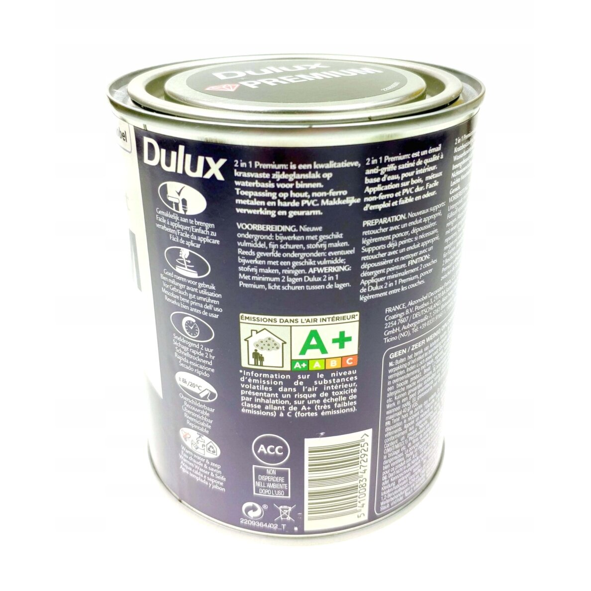DULUX PREMIUM 2in1 Satin Black vandens pagrindo satininis lakas, juodas, 0,75 l 4