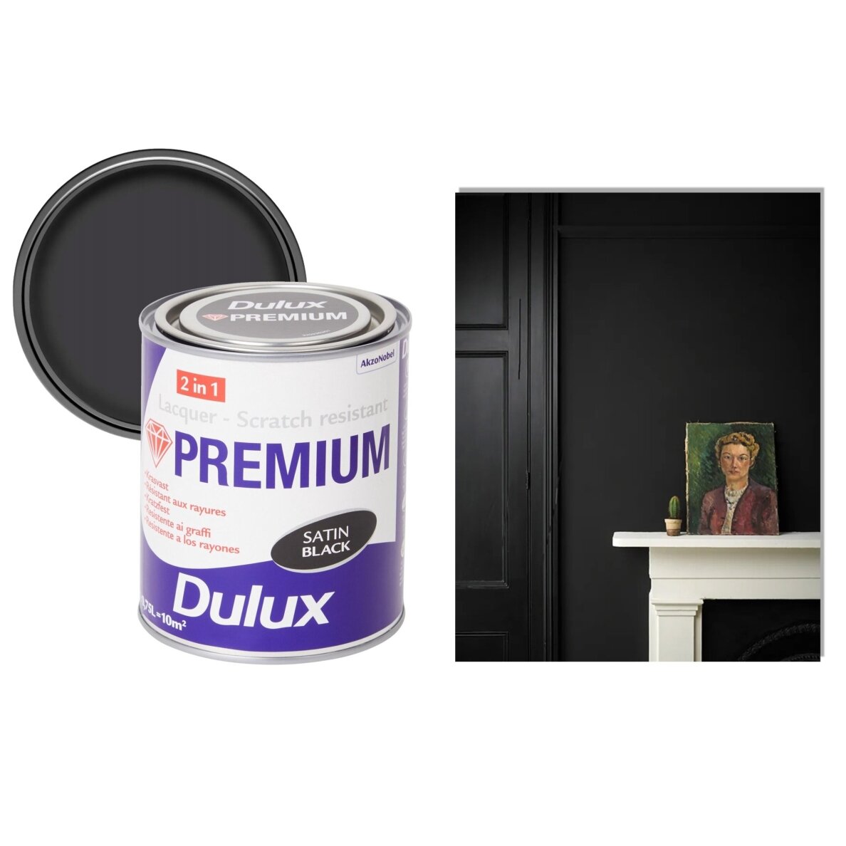 DULUX PREMIUM 2in1 Satin Black vandens pagrindo satininis lakas, juodas, 0,75 l