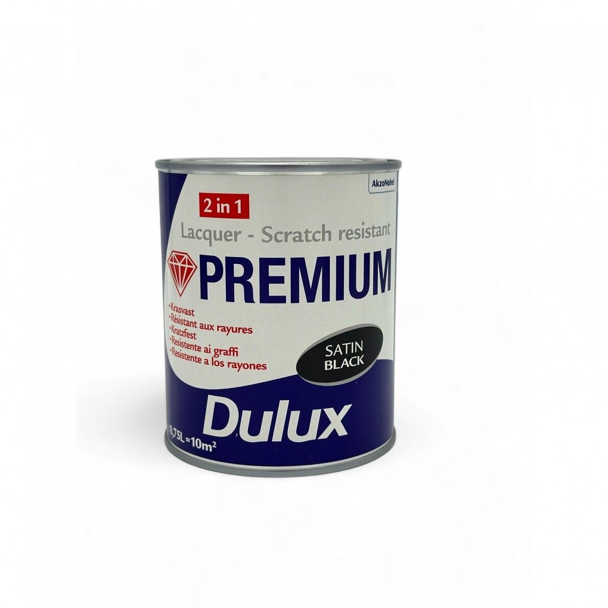 DULUX PREMIUM 2in1 Satin Black vandens pagrindo satininis lakas, juodas, 0,75 l 1 DULUX PREMIUM 2in1 Satin Black vandens pagrindo satininis lakas, juodas, 0,75 l 1