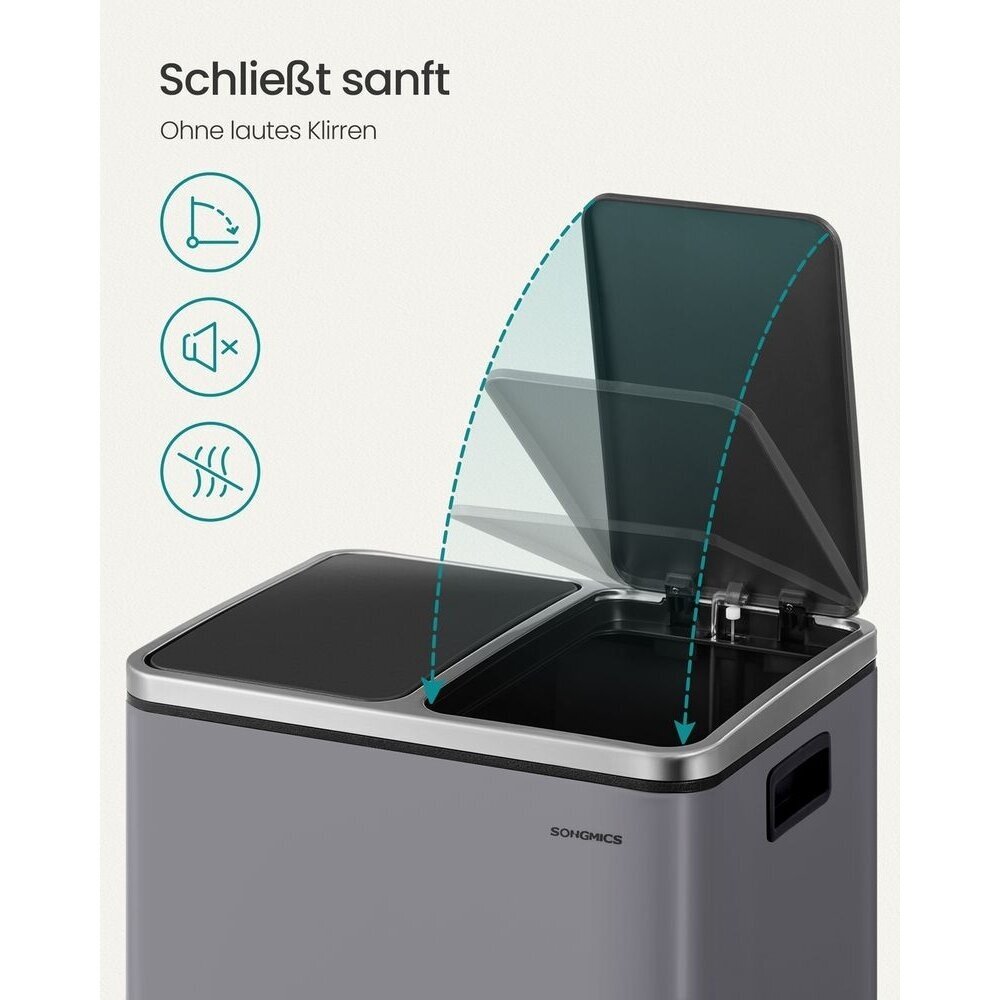 Dviejų skyrių šiukšliadėžė su švelnaus užsidarymo mechanizmu, 30 l 3 Dviejų skyrių šiukšliadėžė su švelnaus užsidarymo mechanizmu, 30 l 3