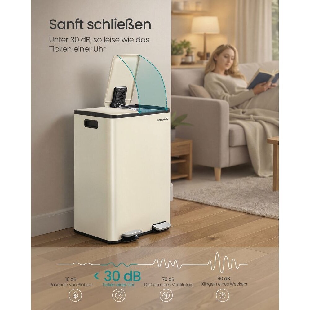 Dviejų skyrių šiukšliadėžė su švelnaus užsidarymo mechanizmu, 60 l 2