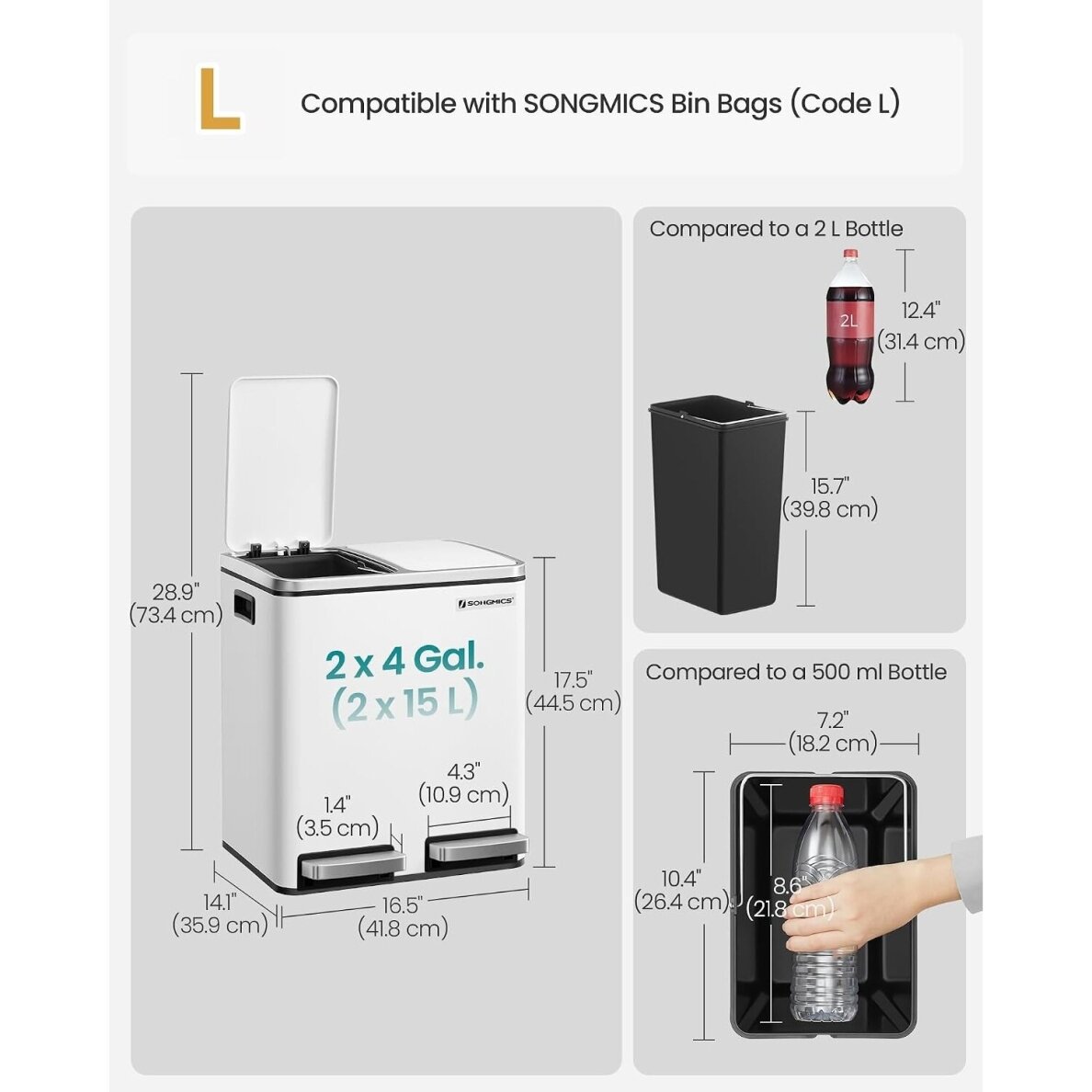 Dviejų skyrių šiukšliadėžė su švelnaus užsidarymo mechanizmu, 30 l 6 Dviejų skyrių šiukšliadėžė su švelnaus užsidarymo mechanizmu, 30 l 6