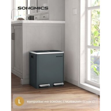 Dviejų skyrių šiukšliadėžė su švelnaus užsidarymo mechanizmu, 30 l