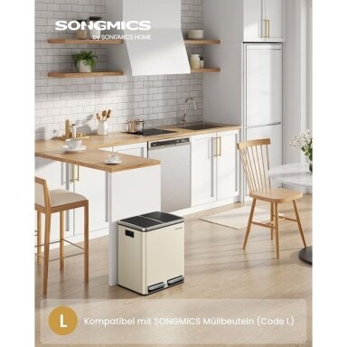 Dviejų skyrių šiukšliadėžė su švelnaus užsidarymo mechanizmu, 30 l