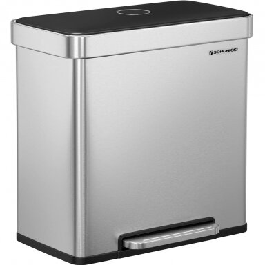 Dviejų skyrių šiukšliadėžė su švelnaus užsidarymo mechanizmu, 60 l