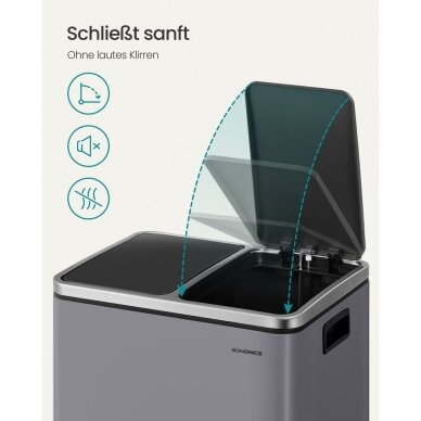 Dviejų skyrių šiukšliadėžė su švelnaus užsidarymo mechanizmu, 30 l 3 Dviejų skyrių šiukšliadėžė su švelnaus užsidarymo mechanizmu, 30 l 3