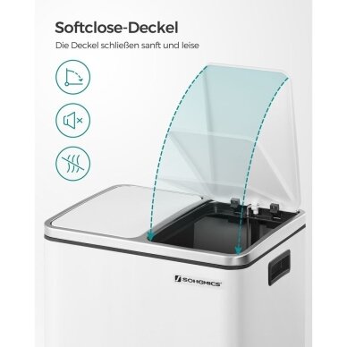 Dviejų skyrių šiukšliadėžė su švelnaus užsidarymo mechanizmu, 30 l 3 Dviejų skyrių šiukšliadėžė su švelnaus užsidarymo mechanizmu, 30 l 3