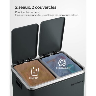 Dviejų skyrių šiukšliadėžė su švelnaus užsidarymo mechanizmu, 30 l 3 Dviejų skyrių šiukšliadėžė su švelnaus užsidarymo mechanizmu, 30 l 3