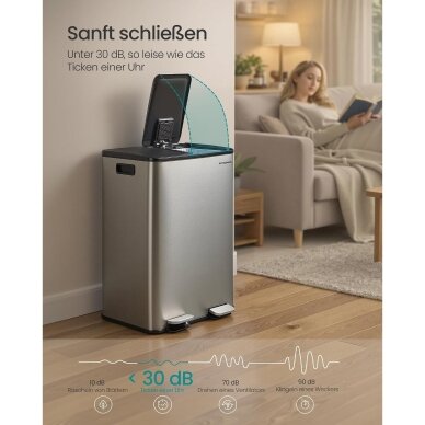 Dviejų skyrių šiukšliadėžė su švelnaus užsidarymo mechanizmu, 60 l 6