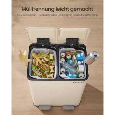 Dviejų skyrių šiukšliadėžė su švelnaus užsidarymo mechanizmu, 60 l 6