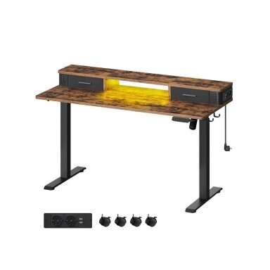 Elektrinis reguliuojamo aukščio stalas LED apšvietimu ir elektros lizdu, 140 x 60 cm