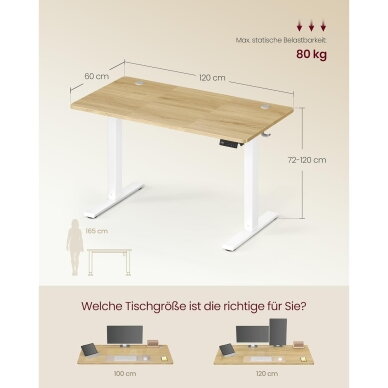Elektrinis reguliuojamo aukščio stalas, 120 x 60 cm 6 Elektrinis reguliuojamo aukščio stalas, 120 x 60 cm 6