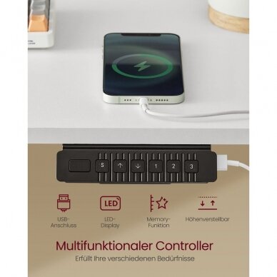 Elektrinis reguliuojamo aukščio stalas LED apšvietimu ir elektros lizdu, 120 x 60 cm 4