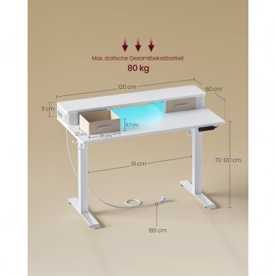 Elektrinis reguliuojamo aukščio stalas LED apšvietimu ir elektros lizdu, 120 x 60 cm 8 Elektrinis reguliuojamo aukščio stalas LED apšvietimu ir elektros lizdu, 120 x 60 cm 8