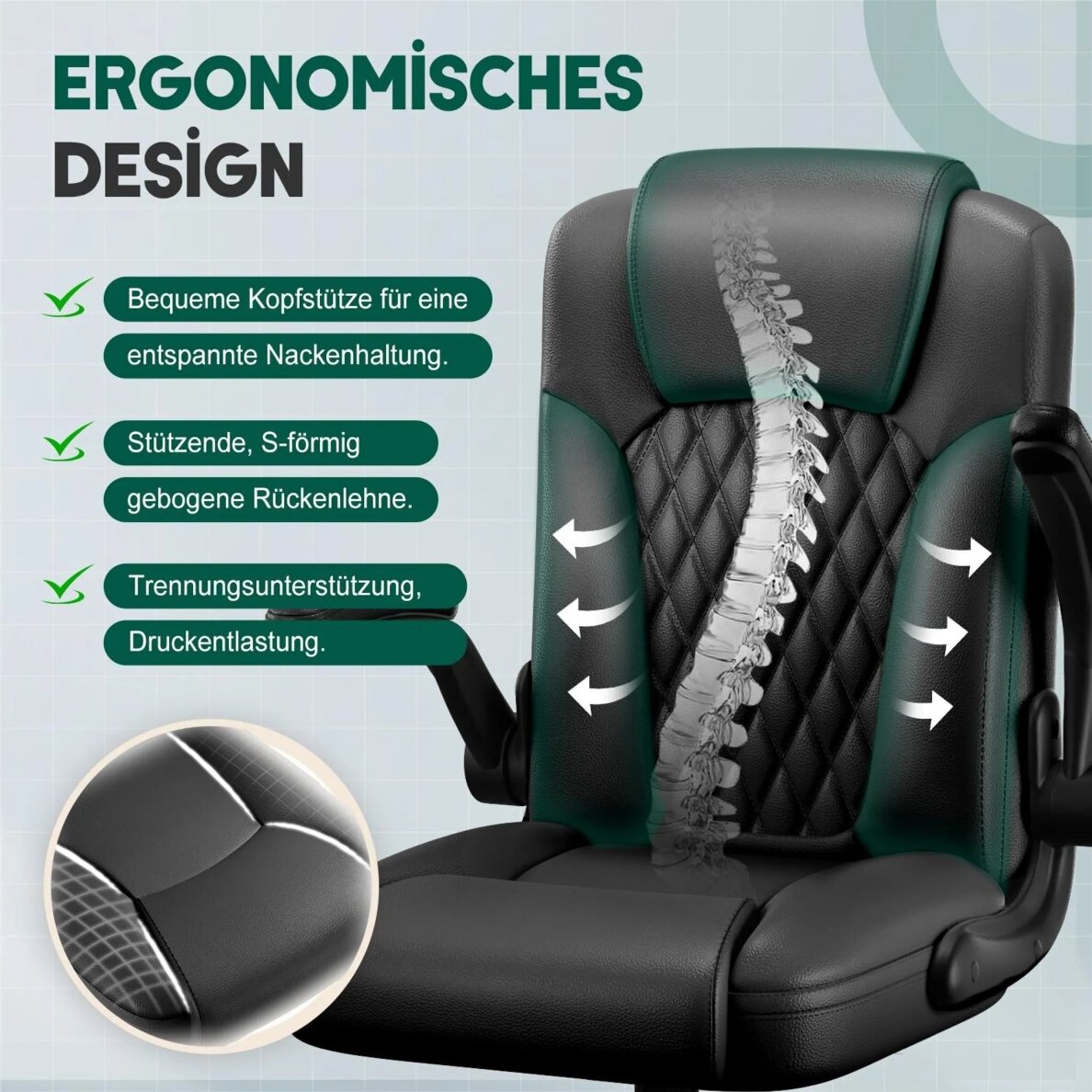 Ergonominė PU odos biuro kėdė 3 Ergonominė PU odos biuro kėdė 3