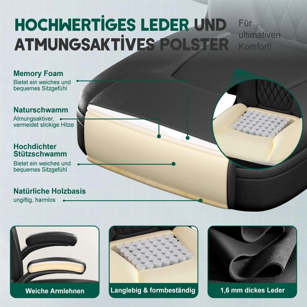 Ergonominė PU odos biuro kėdė 4