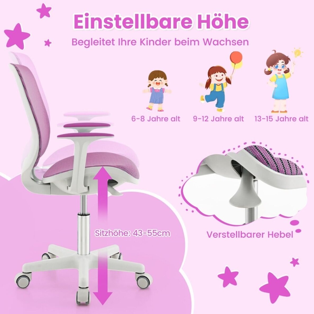 Ergonominė vaikiška rašomojo stalo kėdė 6-15 metų vaikams 4 Ergonominė vaikiška rašomojo stalo kėdė 6-15 metų vaikams 4