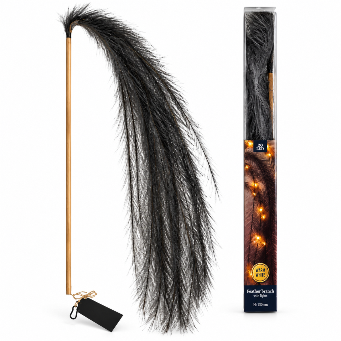Dekoratyvinė LED šaka su plunksnomis, 20 LED, 130 cm 4