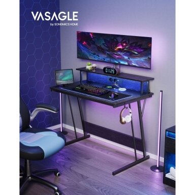 Gaming kompiuterinis stalas su LED apšvietimu ir elektros lizdu, 100 x 60 cm