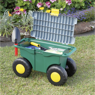 GARDENLINE mobili sodo kėdė su daiktadėže įrankiams