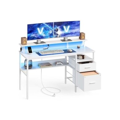 Gaming kompiuterinis stalas su LED apšvietimu, elektros lizdu ir tekstiliniais stalčiais, 135 x 55 cm Gaming kompiuterinis stalas su LED apšvietimu, elektros lizdu ir tekstiliniais stalčiais, 135 x 55 cm