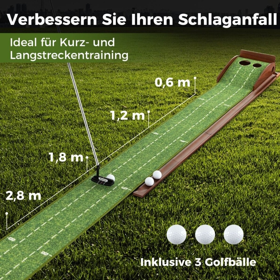 Golfo kilimėlis su 2 duobutėmis ir kamuoliukais 5 Golfo kilimėlis su 2 duobutėmis ir kamuoliukais 5