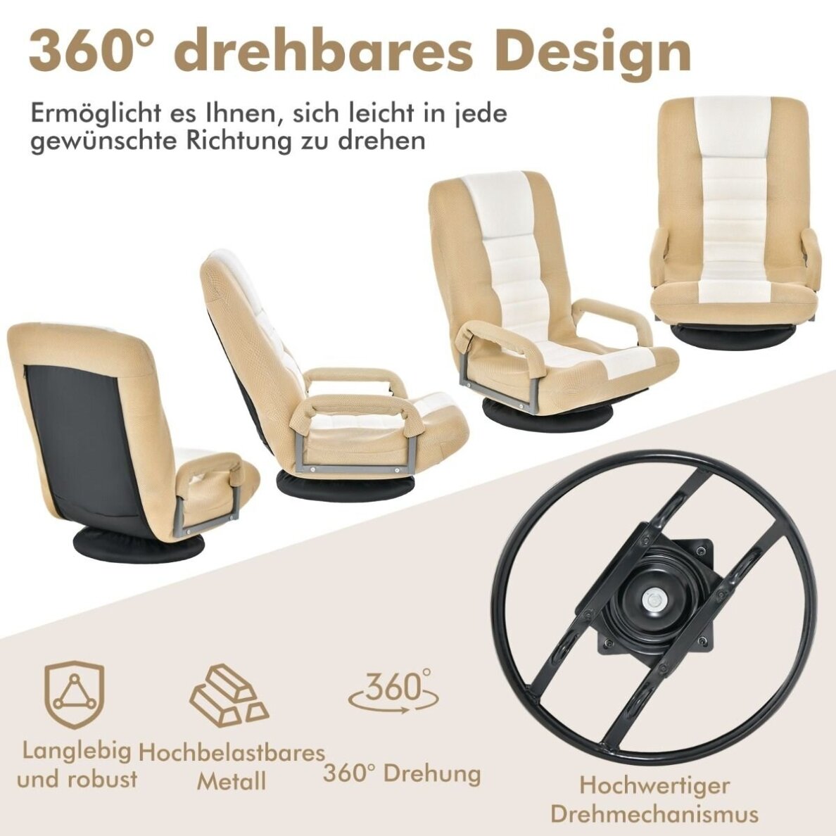 Grindų kėdė su reguliuojamu atlošu, besisukanti 360° 6