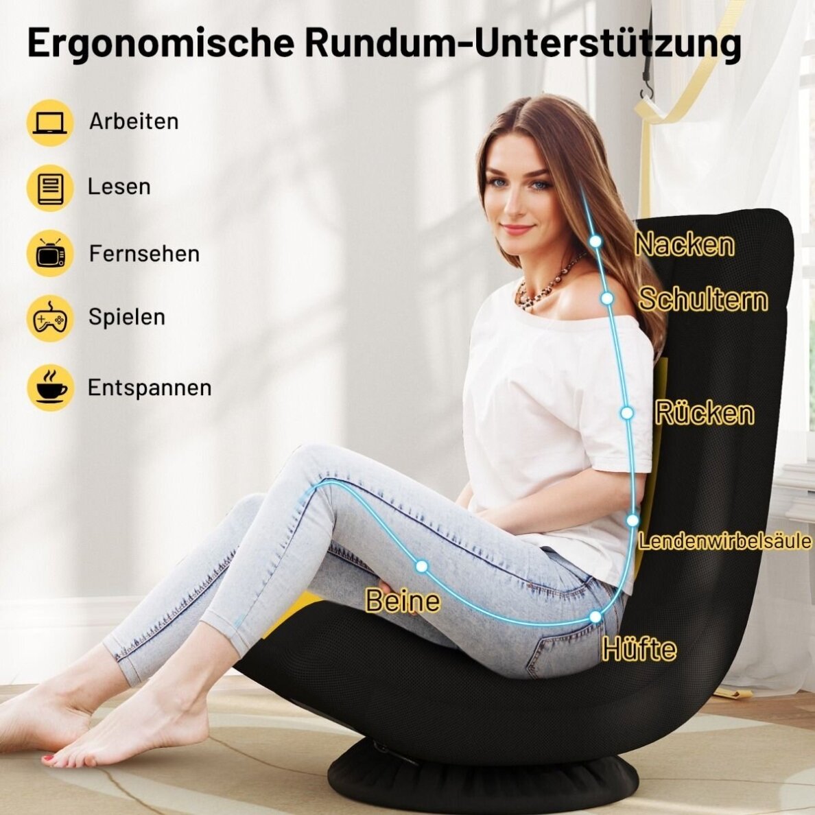 Grindų kėdė su reguliuojamu atlošu, besisukanti 360° 3
