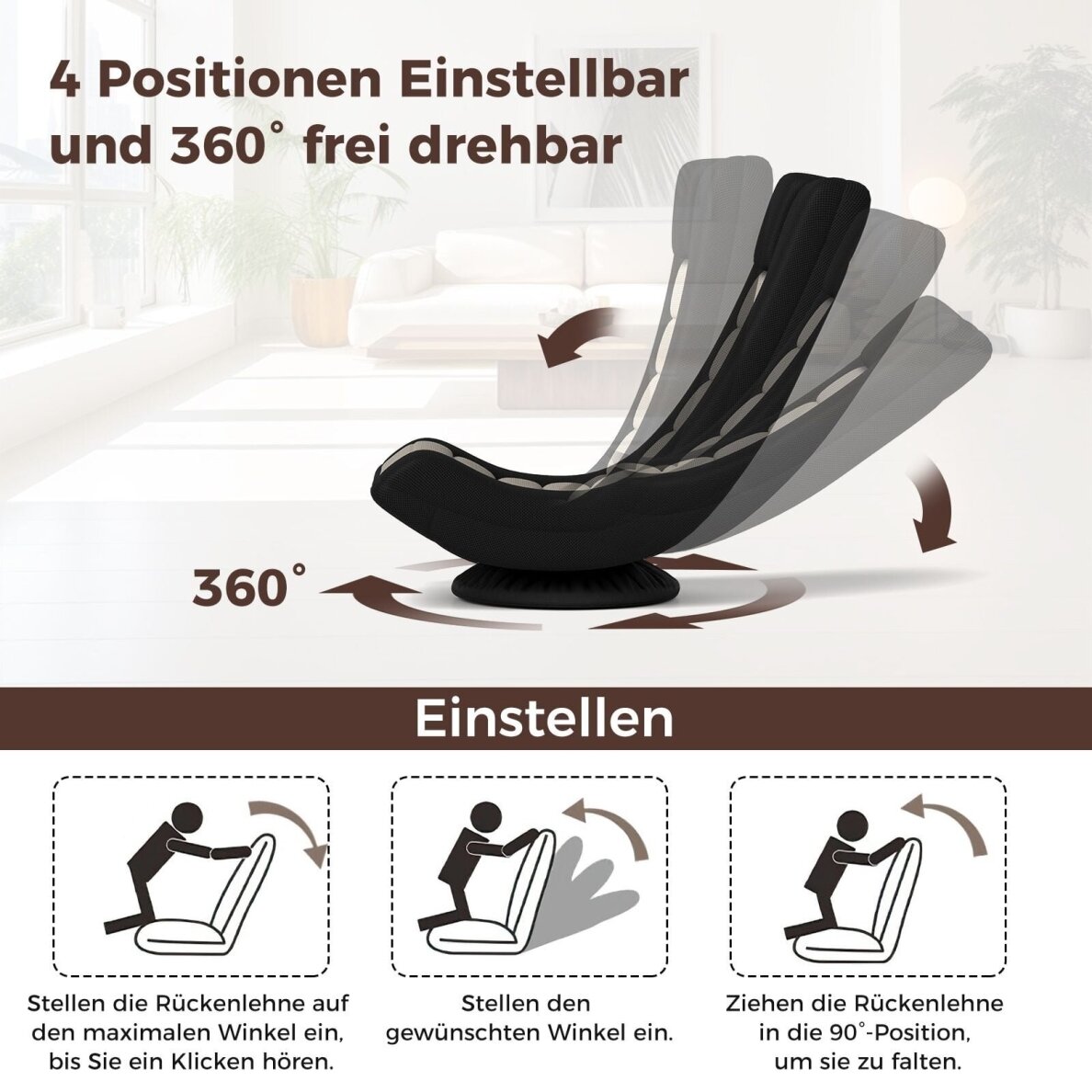 Grindų kėdė su reguliuojamu atlošu, besisukanti 360° 6