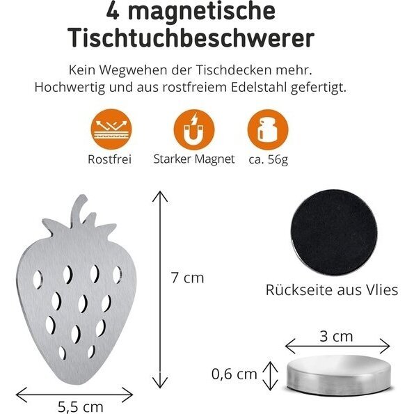 HOME CREATION braškių formos magnetukai - staltiesės svareliai, 4 vnt 4 HOME CREATION braškių formos magnetukai - staltiesės svareliai, 4 vnt 4