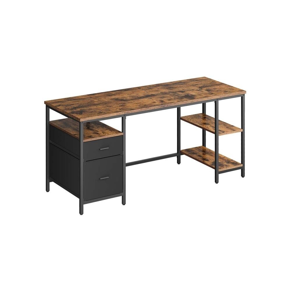 Industrinio stiliaus rašomasis stalas su lentynomis ir tekstiliniais stalčiais, 160 x 60 cm Industrinio stiliaus rašomasis stalas su lentynomis ir tekstiliniais stalčiais, 160 x 60 cm