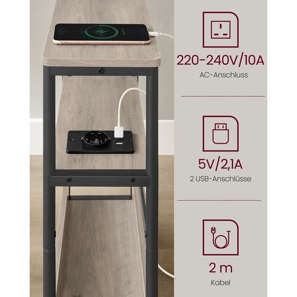 Industrinio stiliaus šoninis staliukas su lentynomis ir kištukiniais lizdais 4 Industrinio stiliaus šoninis staliukas su lentynomis ir kištukiniais lizdais 4