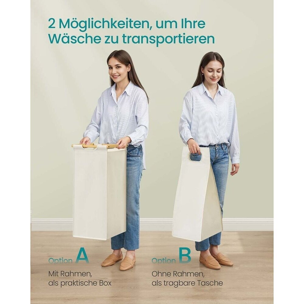 Pastatoma bambukinė lentyna su 3 skalbinių krepšiais, 150 l 5 Pastatoma bambukinė lentyna su 3 skalbinių krepšiais, 150 l 5