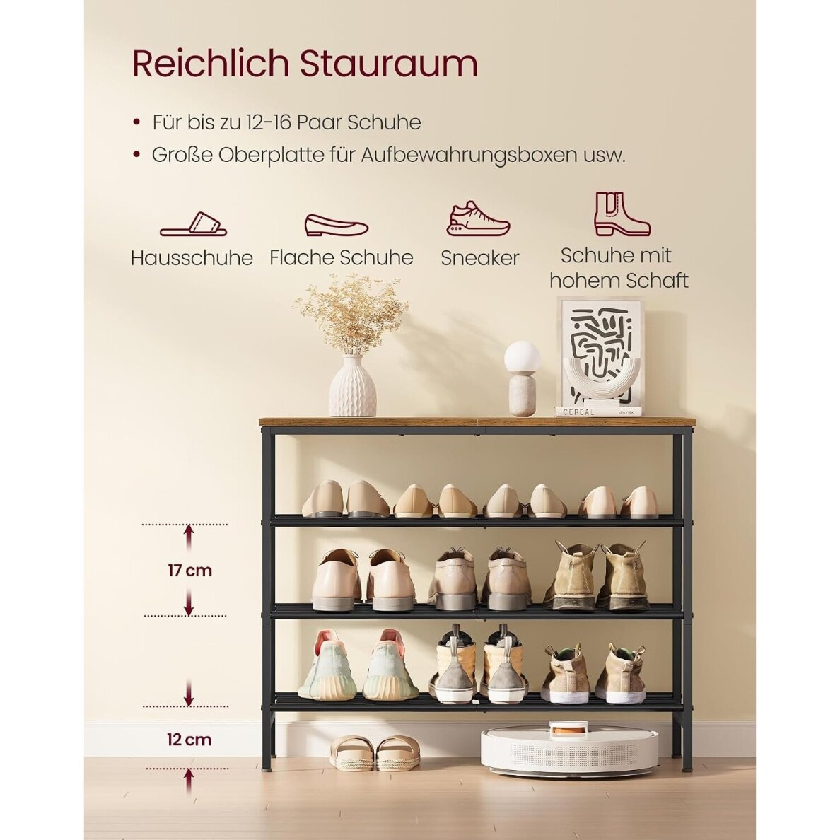 Industrinio stiliaus pastatoma 4 pakopų batų lentyna 2 Industrinio stiliaus pastatoma 4 pakopų batų lentyna 2